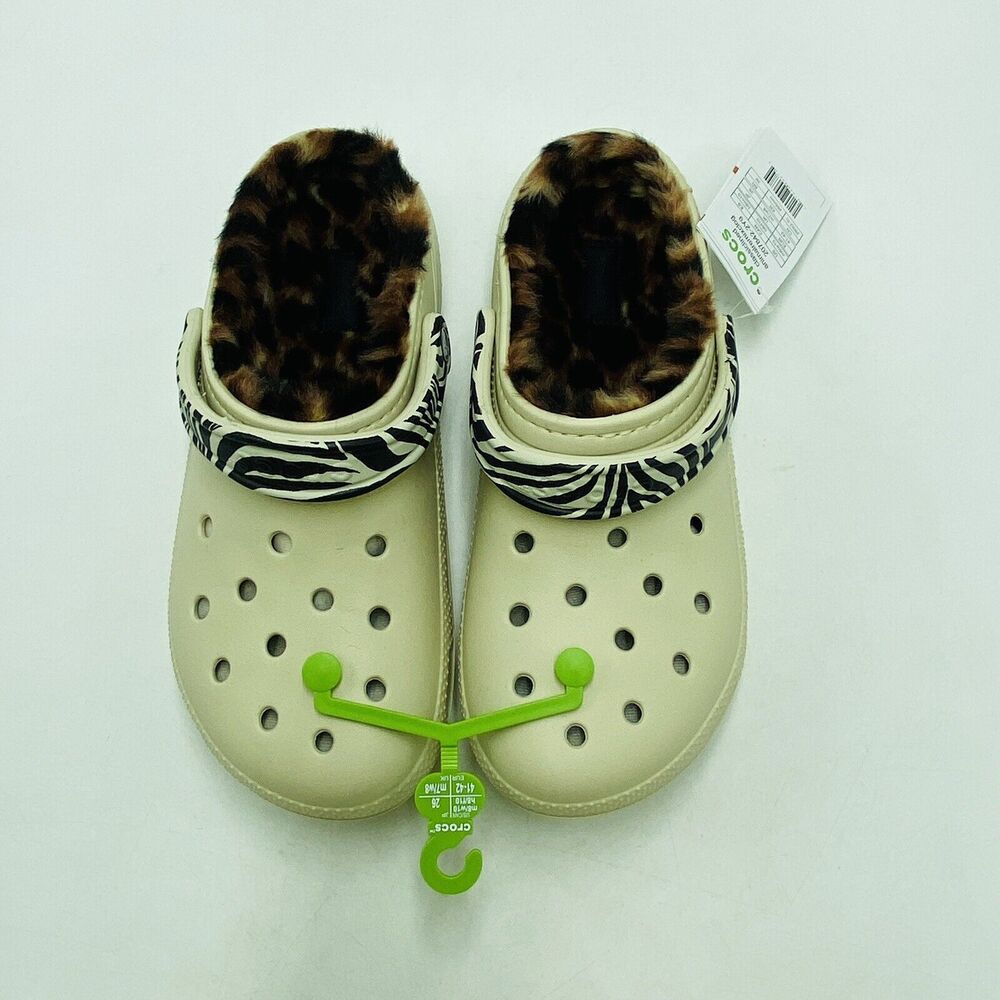 Crocs Men's 8 Women's 10 Classic Lined Animal Remix Clog Beige Cheetah Zebra